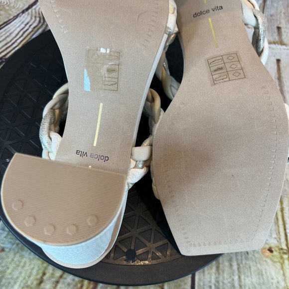 Dolce Vita Braided White Ivory Silver Strap Open Square Toe Block Heels Size 9.5 - Picture 7 of 8
